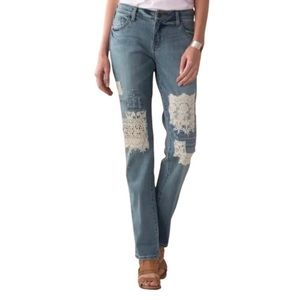 Sundance Magnolia Fit Jeans Lace Patchwork Boho Slim Straight Size 28